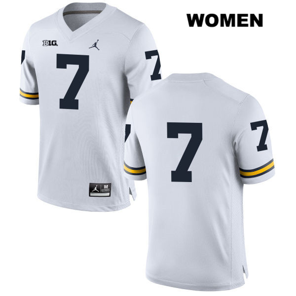 Women's NCAA Michigan Wolverines Khaleke Hudson #7 No Name White Jordan Brand Authentic Stitched Football College Jersey BD25S81DE
